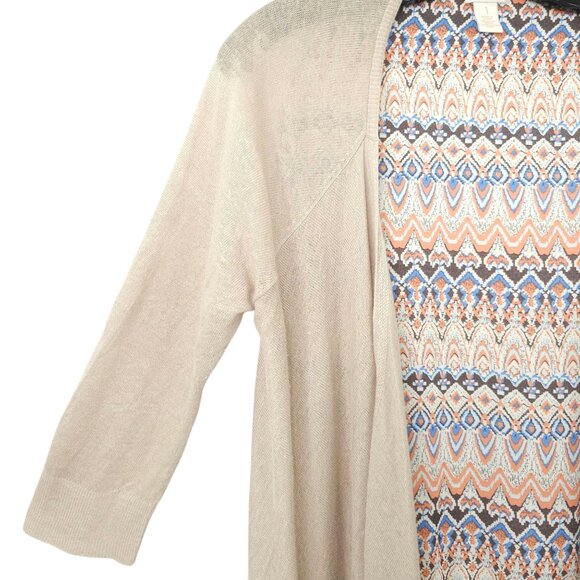 Chicos Open Front Cardigan Womens Size 1 US M/8 Sweater Tan Geometric Back - Picture 11 of 16